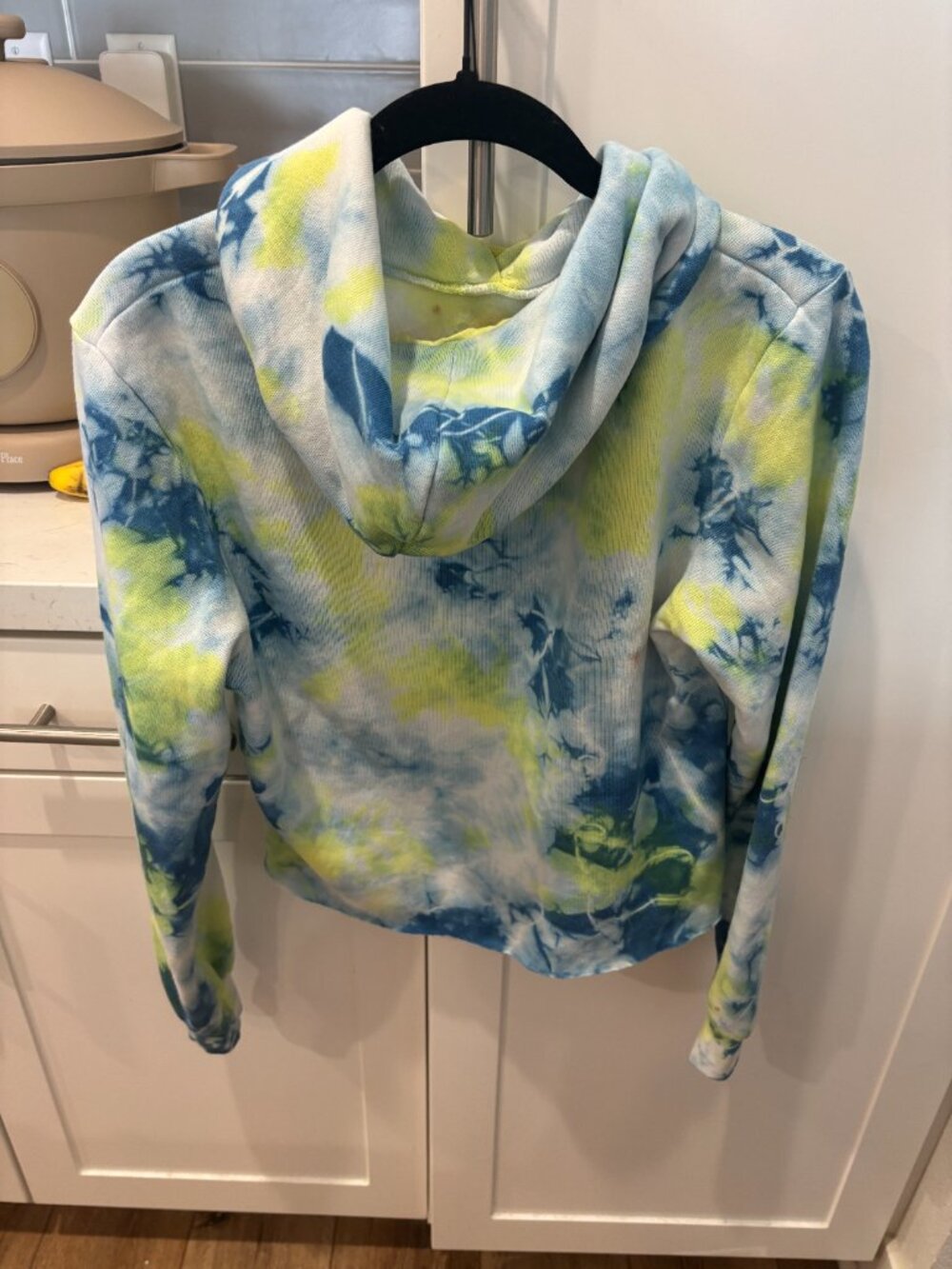 Aviator Nation - Hand Dyed Pullover Crop Hoodie in Tie Dye Neon Yellow S - Picture 4 of 5
